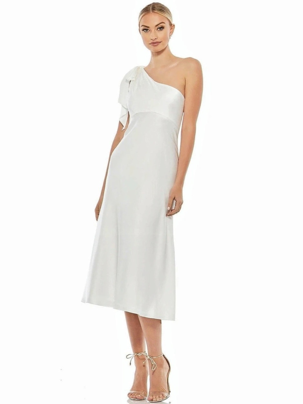 NWT Ieena for Mac Duggal Satin One Shoulder Midi Dress Size 2